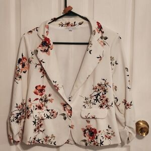 Floral White Blazer Jacket - Women's Floral Print Blazer